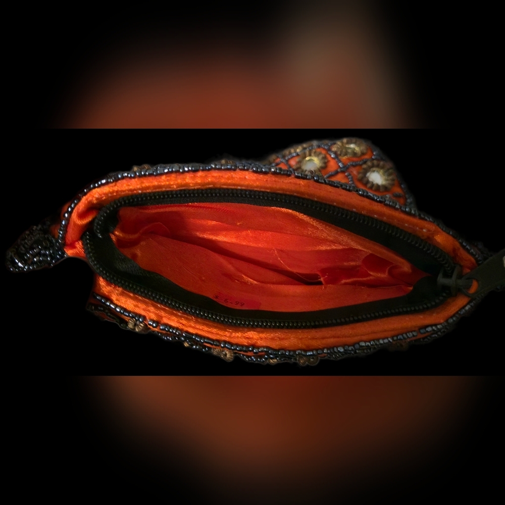 Handmade Indian Ethnic Beaded Purse Mirror Work Orange Potli Bag - Picture 6 of 6